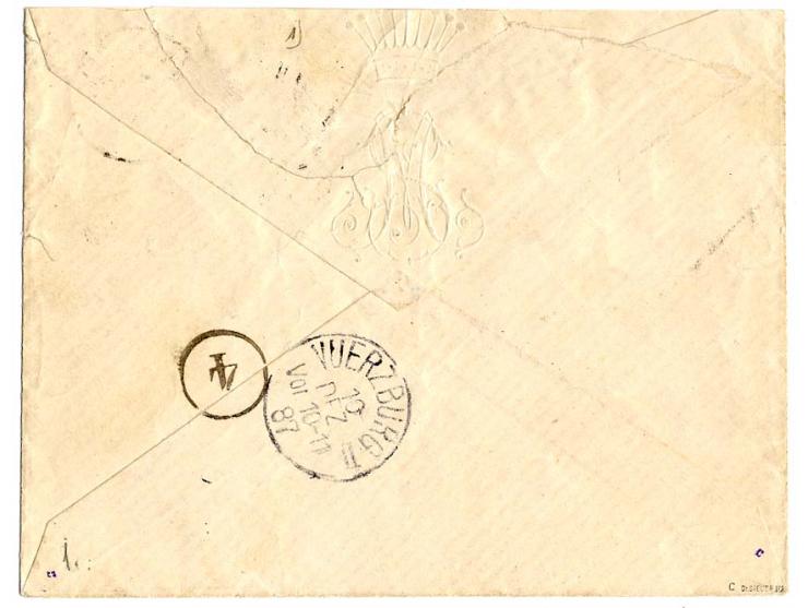 Vorläufer: 20 Pfg. dunkelultramarin mit zentrischem EKr. "KAMERUN 20/11 87" auf Brief nach Würzburg, sign. Dr. Steuer BPP
