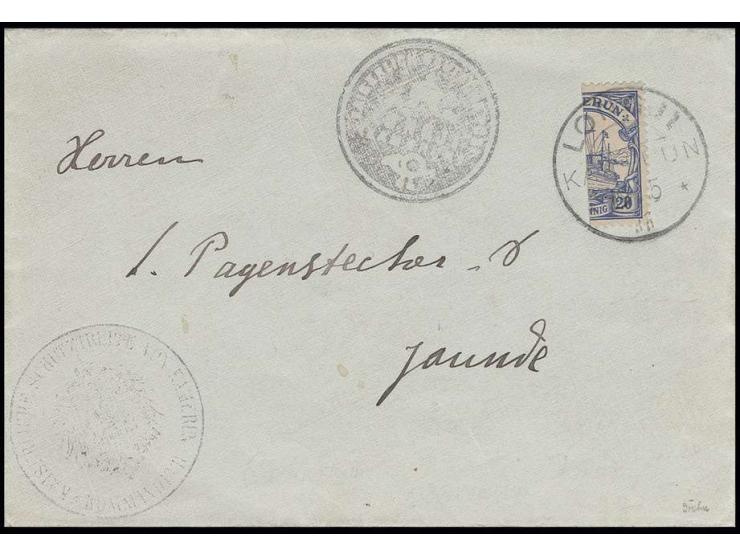 20 Pfg. senkrecht halbiert, rechte Hälfte mit Stempel "LONGJI KAMERUN 19.5.11" auf kleinformatigem Umschlag mit beigesetztem 