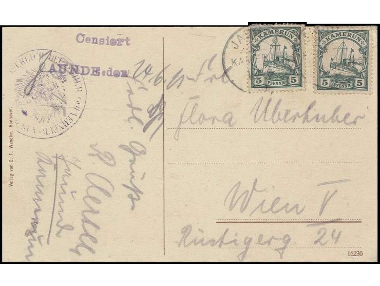1915, "Censiert JAUNDE, den (24.6.15)", Gummistempel in violett und Siegelstempel "KAISERLICH DEUTSCHER GOUVERNEUR VON KAMERU