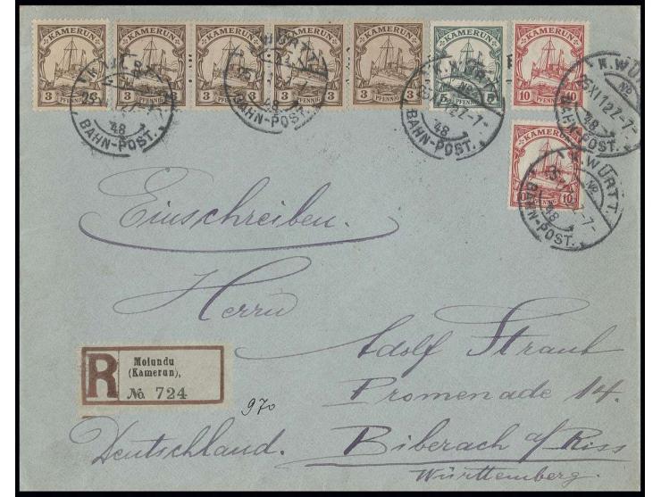 DIVERSES: 1912, "K.WÜRTT.BAHN-POST. No. 48 25.XI.12", 5x klar als nachträgliche Entwertung auf Einschreibe-Brief mit Kaiserya