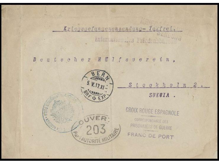 1917,"KAISERLICHE SCHUTZTRUPPE FÜR KAMERUN GARNISONKOMMANDO DUALA", blauer Siegelstempel auf gefaltetem Kriegsgefangenenbrief