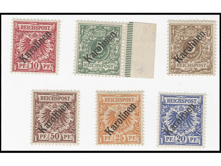1899, diagonaler Aufdruck: 3-50 Pfg., sauber ungebraucht bzw. 20 Pfg. postfrisch, Kabinett, sign. Bothe BPP