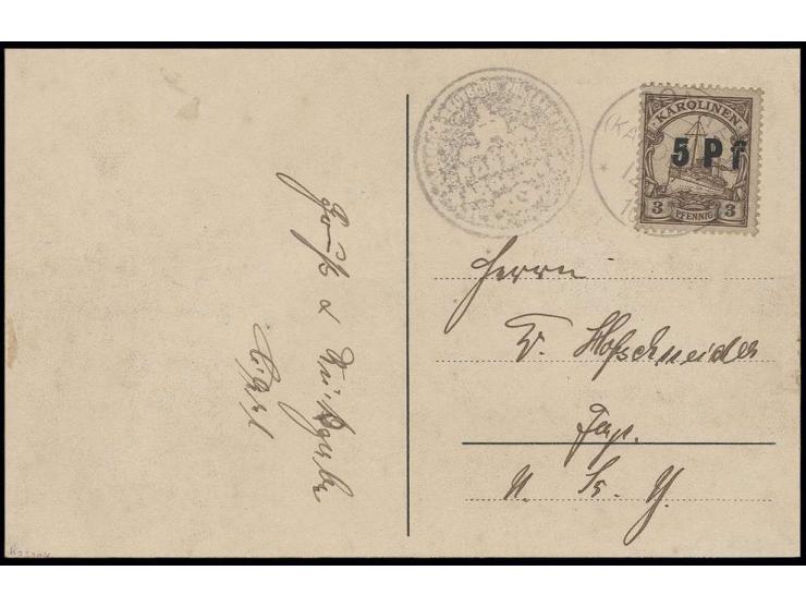 5 Pf. auf 3 Pfg. mit Stempel "PONAPE 12/7" auf Karte nach Jap, gute Erhaltung, sign. Kosack und Krause sowie Fotoattest Steue