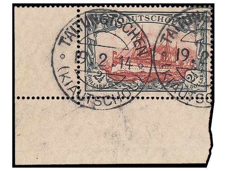 mit Wasserzeichen: 2½ $, linke untere Bogenecke, sauber gestempelt "TAITUNGTSCHEN 19.2.14", Pracht, sign. Starauschek und Fot