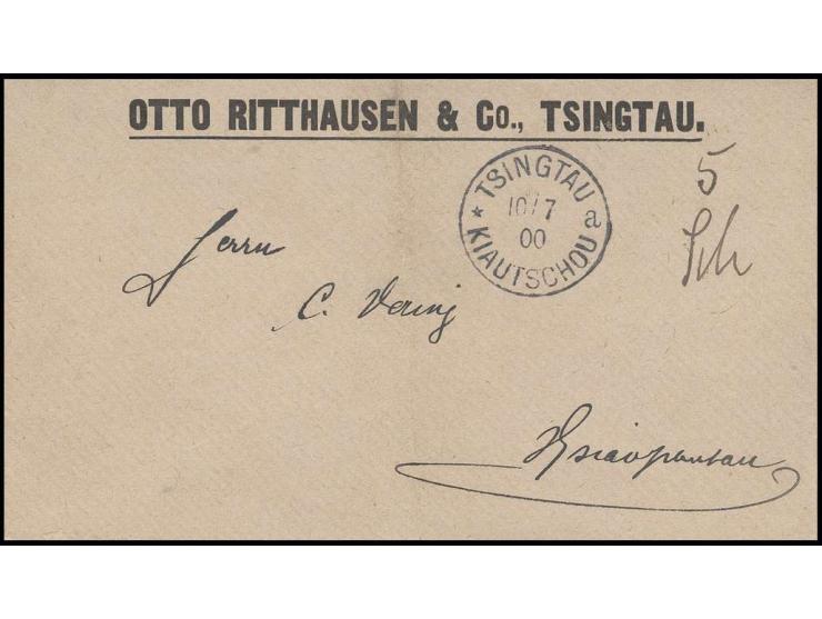 TSINGTAU-BARFRANKIERUNG: 1900, "5 SCH" handschriftlich auf vorgedrucktem Firmencouvert "Otto Ritthausen & Co. Tsingtau" mit n