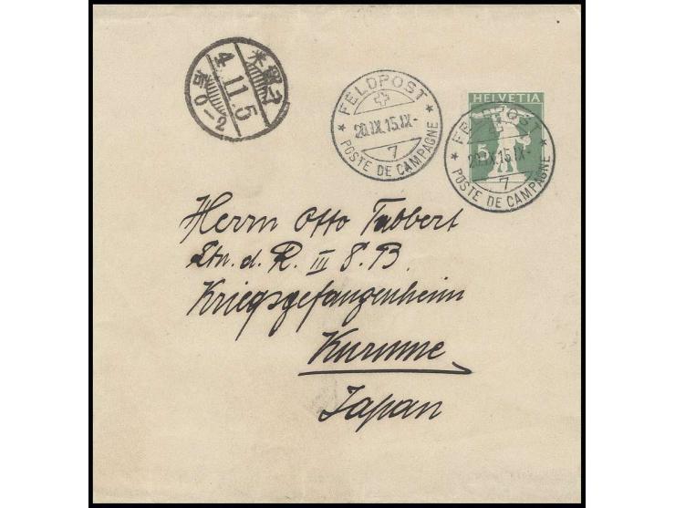1915, Schweizer Ganzsachen-Streifband 5 C. mit Stempel "FELDPOST POSTE DE CAMPAGNE 20.IX." an einen Gefangenen im Lager mit A