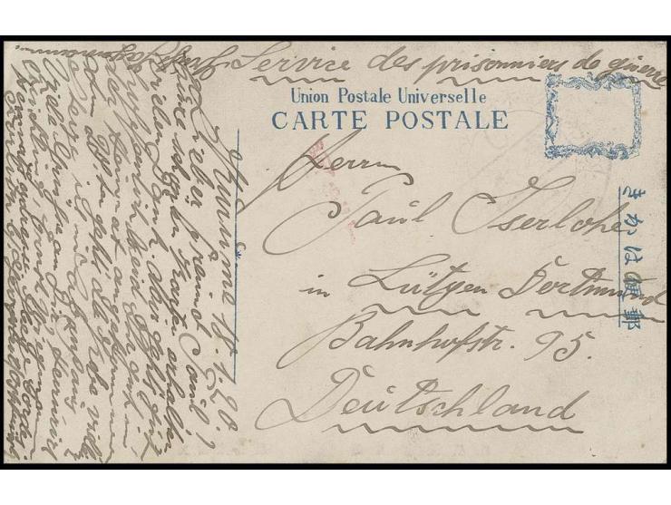 1920, etwas schwacher Abschlag des Lagerstempel "C" auf Ansichtskarte mit interessantem Text und Leitstempel "Doitsu-yuki" na