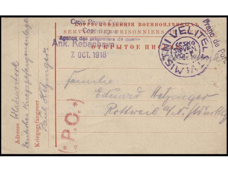 WLADIWOSTOCK: 1918, Vordruck-Karte aus dem Lager, handschriftlich datiert "30. Juli 1918" mit tschechischem Armeestempel "MIS