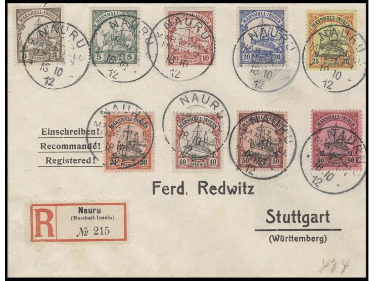 1901, ohne Wasserzeichen: 3-80 Pfg., einzeln entwertet "NAURU 18 10 12" auf R-Brief nach Stuttgart ohne Ankunftsstempel