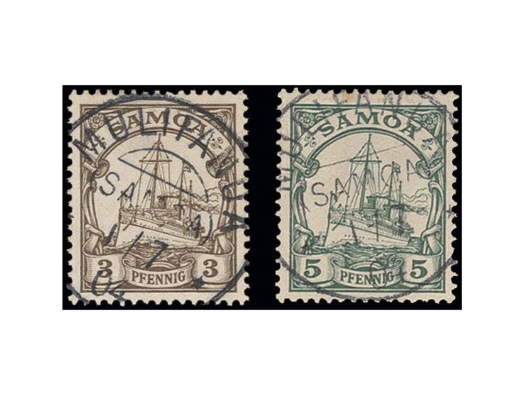 1900, ohne Wasserzeichen: 3 und 5 Pfg. mit jeweils Ersttagsstempel der Postagentur "MULIFANUA 1.7.04", nur wenige Stücke beka