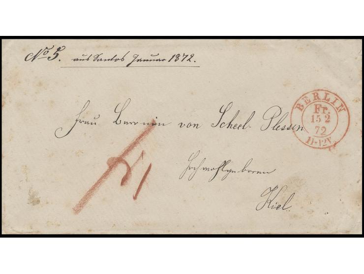 1872, S.M.S. Vineta, Marine-Schiffspostbrief eines Kadetten mit handschriftlichem Vermerk "aus Santos Januar 1872" nach Kiel 