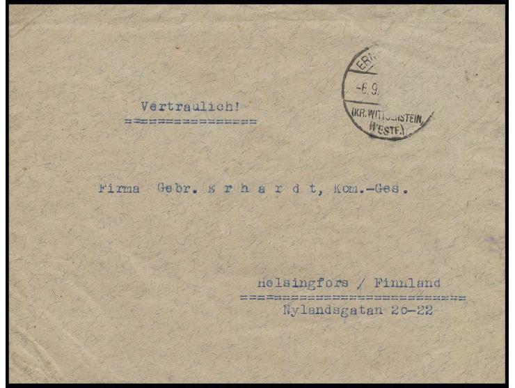 SCHWEDEN: 1929, Brief von "ERNDTEBRÜCK 6.9.29" nach Finnland, beim Untergang des Dampfers "Heimdall" im Scherengebiet vor Sto