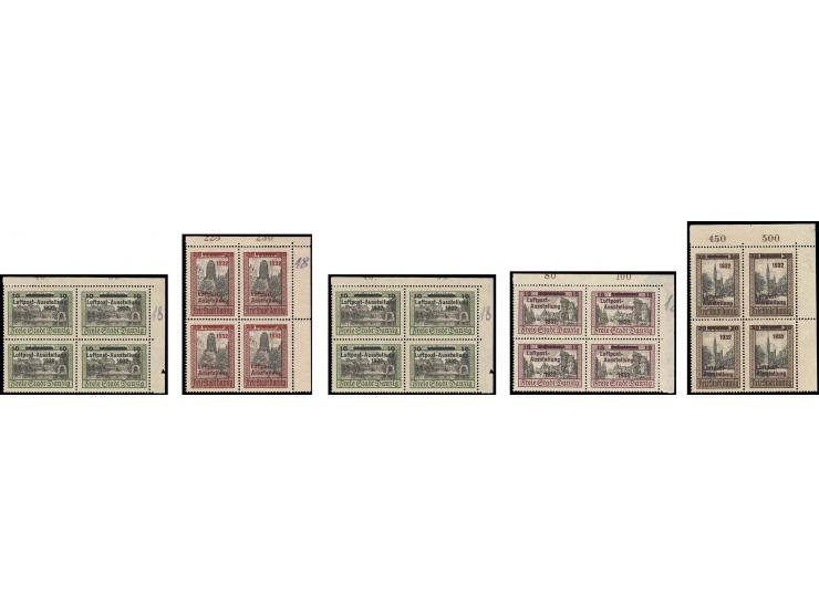 1932, Luposta 10-30 Pfg. im kpl. 4er-Blocksatz aus der rechten oberen Bogenecke (beschnitten), wenige Werte ungebraucht bzw. 