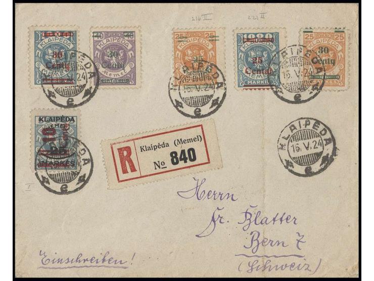 1923, 25 C. auf 25 Pfg. in Type II, 30 C. auf 1000 M. mit Zusatzfrankatur auf etwas unfrischem und senkrecht gefaltetem (Mark