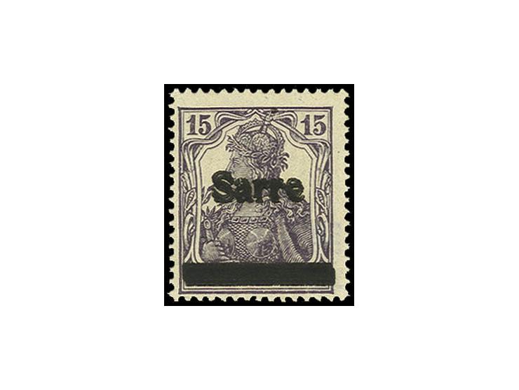 1920, "Sarre" auf Germania: 15 Pfg. grauviolett mit doppeltem Aufdruck der Abart "N", postfrisch, Pracht, sign. ArGe Saar und