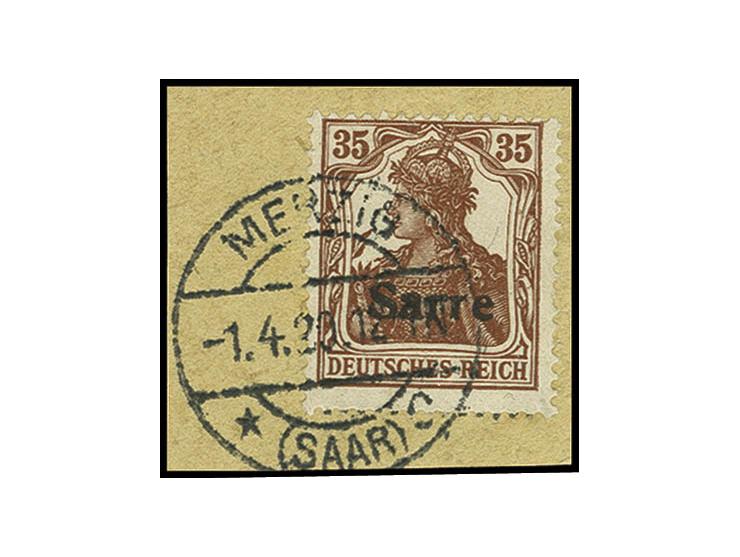35 Pfg. mit Aufdruckabart "nur Schrift", sauber gestempelt "MERZIG 1.4.20" auf Briefstück, selten, Fotoattest Ney BPP
