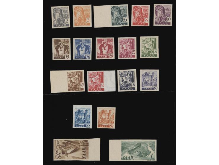 1947, Freimarken 2 Pfg.-1 M. ungezähnt, in den Hauptnummern kpl., 1 M. ungebraucht sowie 30 Pfg. Gummimangel und 45 Pfg. rück