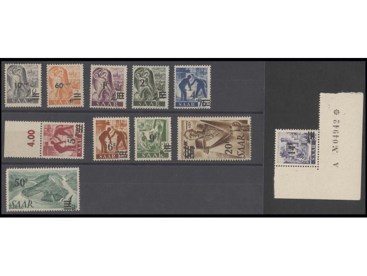 Urdruck ohne 3 Fr. und 10 Fr., 14 Fr. linke untere Bogenecke mit Plattennr., postfrisch, 20 Fr. Eckzahnfehler, sonst einwandf