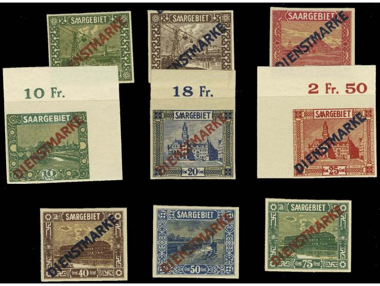 DIENSTMARKEN: 1922, 3 C. und 10 C.-75 C. ungezähnt, teils vom Ober- bzw. Eckrand, postfrisch, ein Wert sign. "D" (Mi. 2.950,-