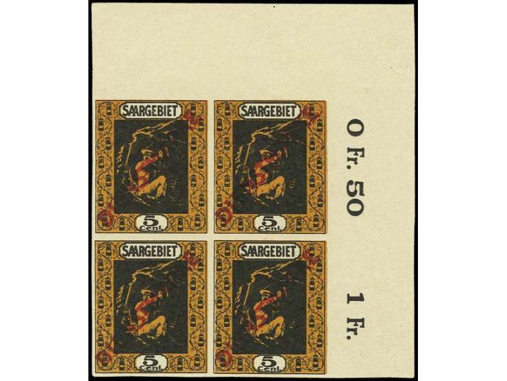 5 C. ungezähnt im 4er-Block aus der rechten oberen Bogenecke, postfrisch, sign. Dr. Schneider (Mi. 880,-)
