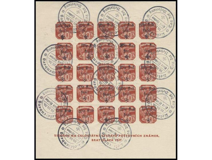 Preßburg-Block mit Stempel "Reichenberg 10.10.38", unten zwei kleine Einkerbungen sowie zwei leichte Eckbüge, sonst einwandfr