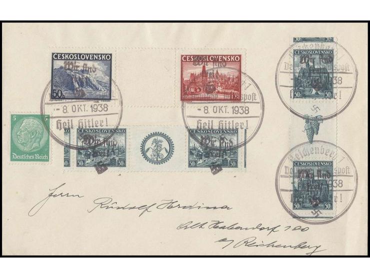 Herzstück aus Blockausgabe "Briefmarkenaustellung PRAG" zusammen mit 50 H. Pilsen im waagerechten Zwischenstegpaar und 50 H. 