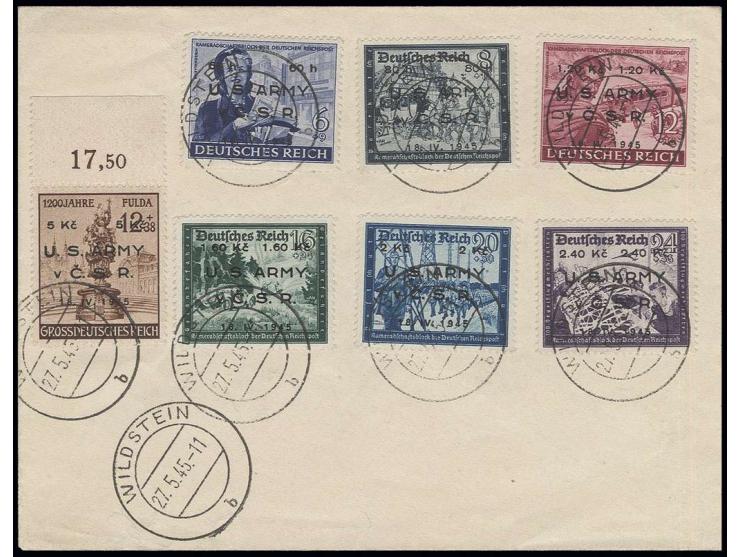 FRANZENSBAD: 1945, Fulda 12 Pfg. und Postkameradschaft 6-24 Pfg. mit Aufdruck "U.S. ARMY v C.S.R 18.IV.1945" mit Stempel "WIL
