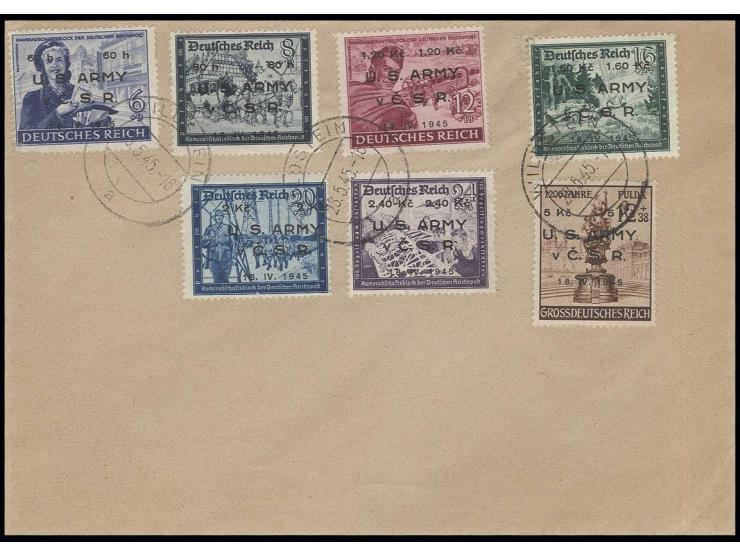 Fulda 12 Pfg. und Postkameradschaft 6-24 Pfg. mit Aufdruck "U.S. ARMY v C.S.R 18.IV.1945" mit Stempel "WILDTSEIN 28.5.45" auf