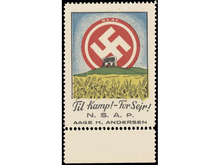 1944, farbige N.S.A.P-Vignette "Til Kamp!" vom Unterrand, postfrisch, Kabinett