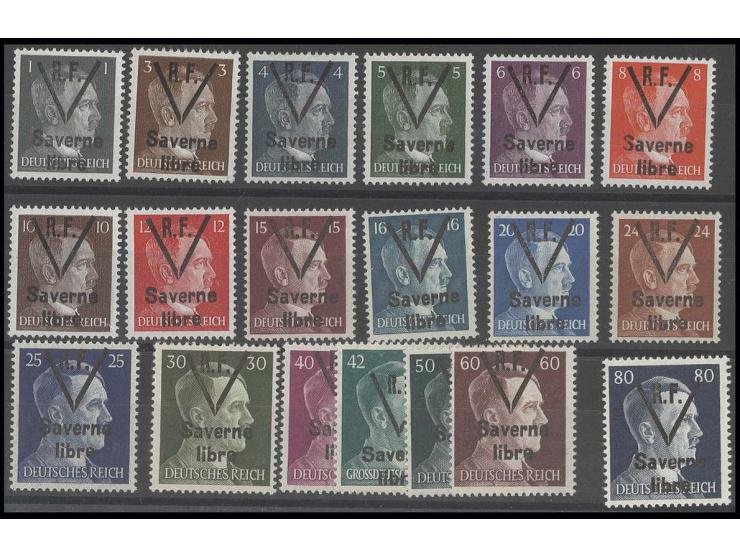 1944, 1-80 Pfg. mit Aufdruck "Saverne libre", postfrisch, Kabinett