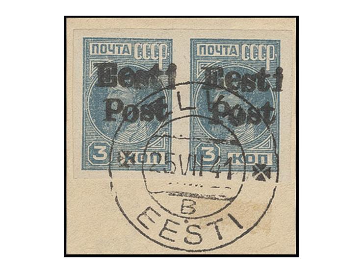  3 K. geschnitten im waagerechten Paar mit Stempel "ELVA B 25 VII 41" auf kleinem Briefstück, Kabinett, Fotoattestkopie Krisc