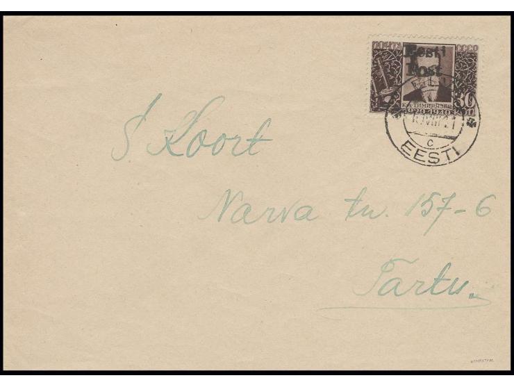 Timirjasew 30 K., sauber mit Stempel "ELVA 10 VIII 41" auf beschriftetem Umschlag, Kabinett, Fotoattest Krischke BPP