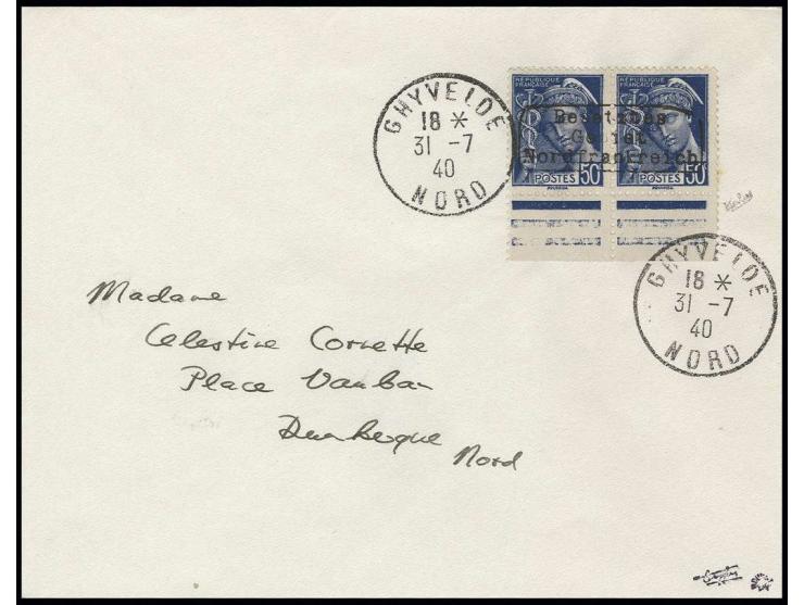 50 C. blau im waagerechten Unterrandpaar auf Brief aus "GHYVELDE 31.7.40" nach Dünkirchen, Kabinett, sign. Calves und Roumet