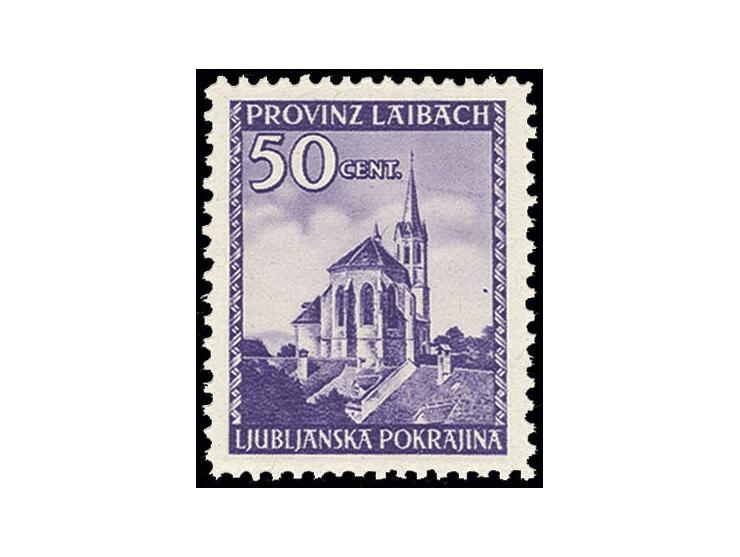 1945, 50 C. mit Plattenfehler "Farbstrich rechts vom Kirchenturm" (Feld 23), postfrisch, Pracht, unsign. mit Fotobefund Kleym