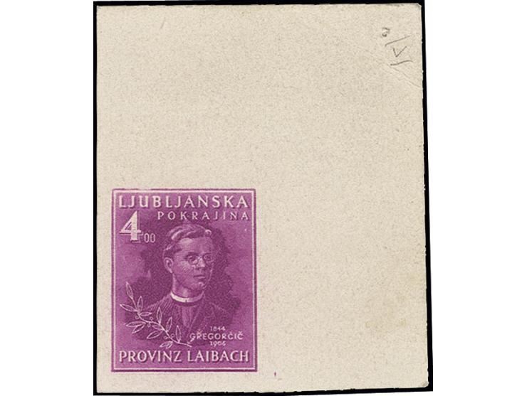 4 L. lila ungezähnt aus der rechten oberen Bogenecke (Eckbug) auf Kartonpapier, ohne Gummi, sign. Ludin BPP