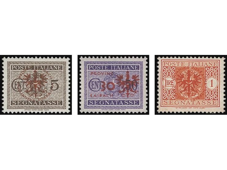 PORTOMARKEN: 1944, 5 und 50 C. und 1 L. je mit Probeaufdruck, postfrisch, Kabinett, sign. Krischke BPP