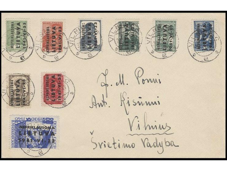  5-80 K. kpl. mit Stempel "VILNIUS 28.8.41" auf Blanko-Umschlag, Kabinett
