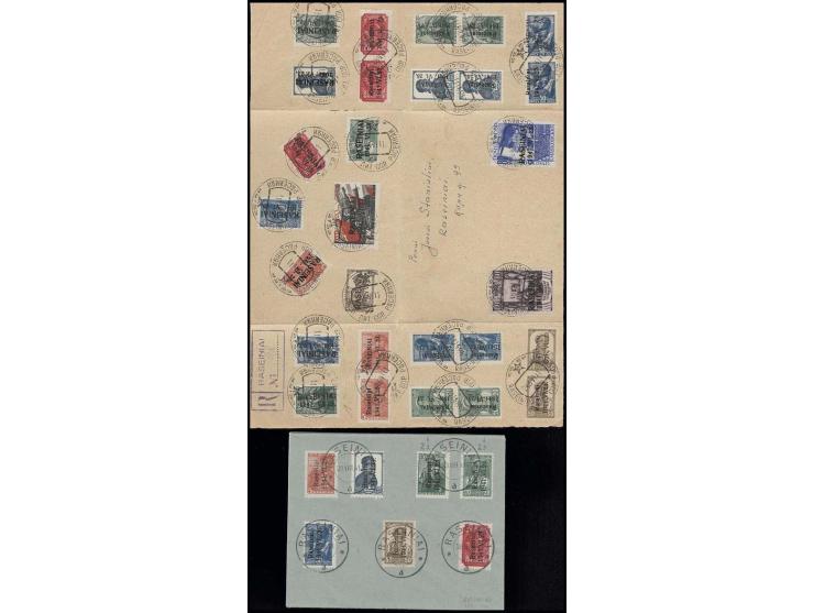 5-60 K. Type II und 5-60 K. in senkrechten Typenpaaren II-I und 80 K. - 1 Rbl.  mit Gefälligkeitsstempel auf mehrfach gefalte