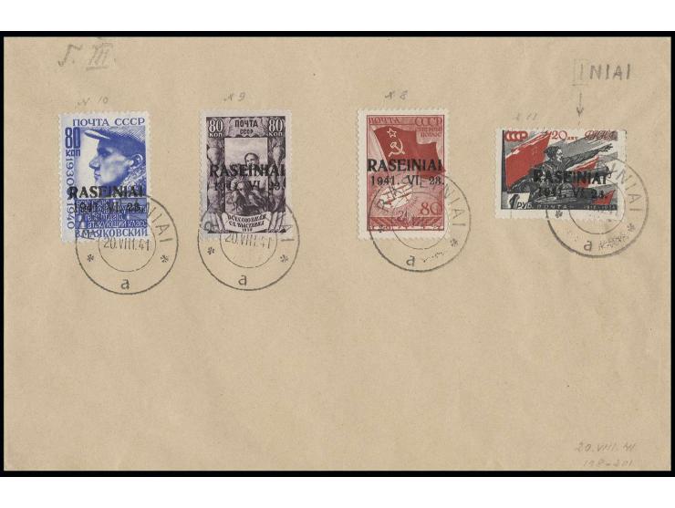 Sondermarken  80 K. - 1 Rbl. mit Stempel "RASEINIAI 20.VIII.41" auf Blanko-Umschlag, Kabinett, Fotoattest Klein
