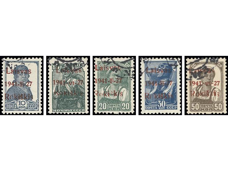 roter Aufdruck: 10-50 K. kpl. mit Gefälligkeitsstempel, Kabinett, Fotoattest Klein