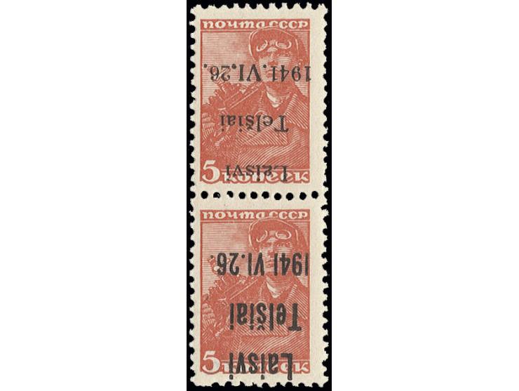  5 K. im senkrechten Paar, Aufdruck Type I bzw. III, postfrisch, Kabinett