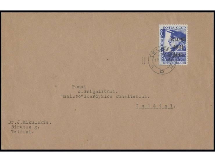 80 K. mit kopfstehendem Aufdruck in Type III, sauber mit Gefälligkeitsstempel "TELSIAI 12 IX 41" auf beschriftetem Umschlag, 