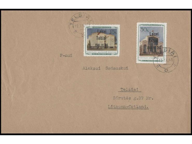 Ferner Osten 15 K. und Armenische SSR 30 K. mit Stempel "TELSIAI 12.IX.41" auf beschriftetem Umschlag, Kabinett