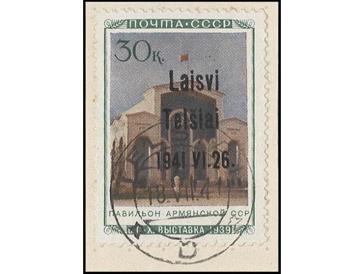 30 K. mit Aufdruckfehler "194i" statt "1941" mit Stempel "TELSIAI 18.VII.41" auf Briefstück, Kabinett, Fotoattest Krischke BP
