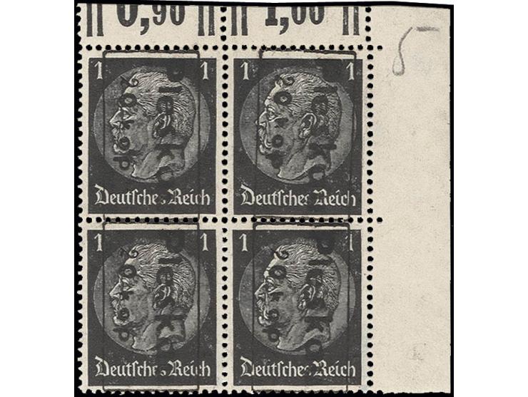 1941, 20 Kop. auf 1 Pfg., 4er-Block aus der rechten oberen Bogenecke, das obere Paar sauber ungebraucht, das untere postfrisc