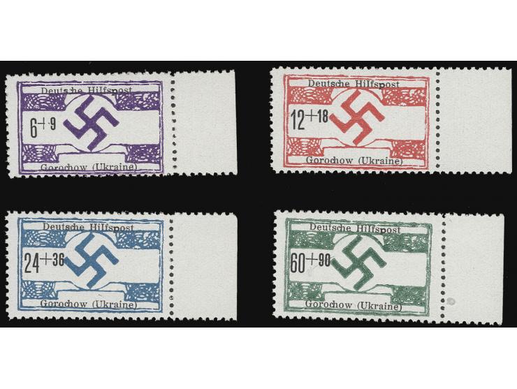  6-60 Pfg. einheitlich mit rechtem Bogenrand und Plattenfehler "Römische 1 statt l in Hilfspost", postfrisch, Kabinett, insge