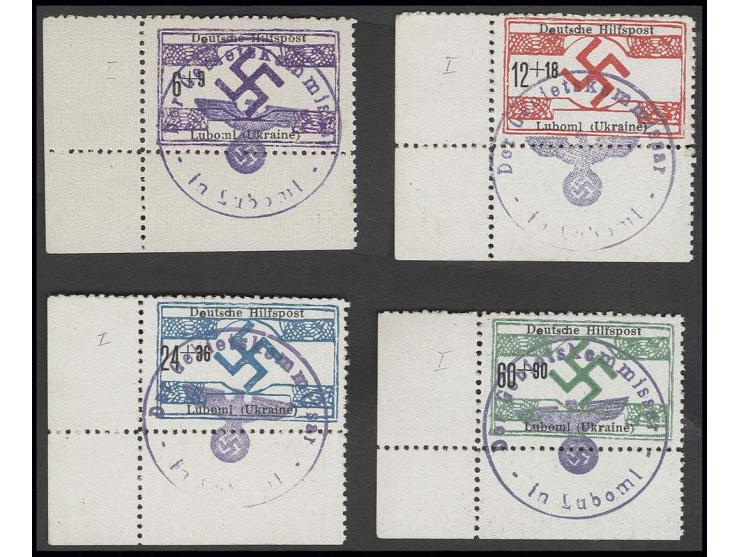 LUBOML: 1944, 6-60 Pfg. kpl. aus der linken unteren Bogenecke mit Abart "kleines s in Deutsche" (Feld 13), gestempelt,  teils