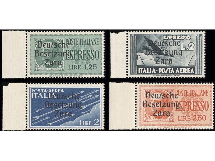 1,25 - 2,50 L. und Flugmarken 2 L. blau und 2 L. schwarzschiefer, einheitlich mit linkem Bogenrand und Aufdruck von Feld 21 m
