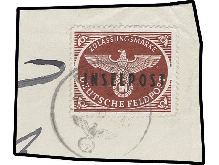  Insel Rhodos braunrot mit tieferstehendem Aufdruck, sauber mit Tagesstempel auf Briefstück, in einwandfreier Erhaltung, sign