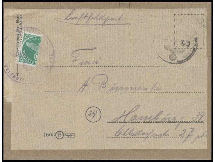  1945, Kurland-Halbierung, linke Hälfte, vorausentwertet mit Briefstempel und Fp-Aufgabestempel "b 17.4.45" nach Hamburg, Pra
